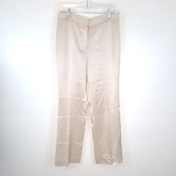 Worth Shiny Silky Solid Cream Hook Eye Straight Classic Pants Trousers - Picture 1 of 7